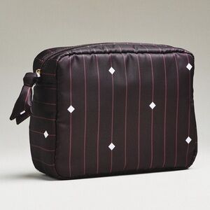 NWT Anthropologie Large Cosmetic Pouch in Deep Brown with Pink Accents